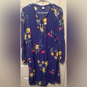 Old Navy Womens Plus Ruffle Trim Blue Floral Print‎ Waist Defined Dress Size XXL